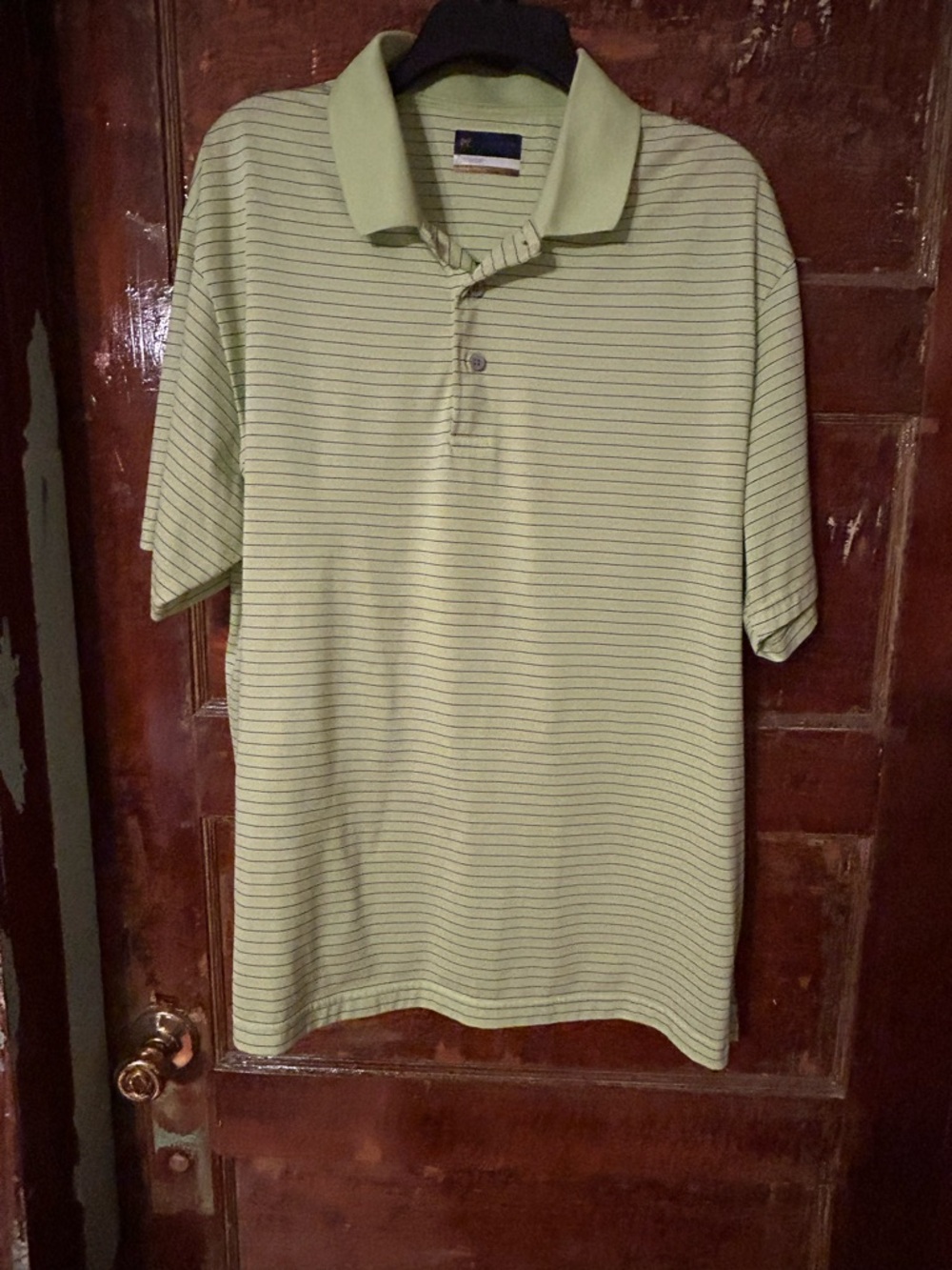 Men's Light Green Striped Polo Shirt – Soft Breathable Fabric